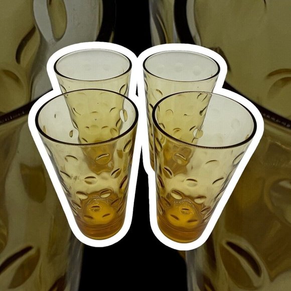 Hazel Atlas Vintage Gold Capri Dot Tumblers MCM Size 5.25 Inches High, Set of 4 - Picture 5 of 15